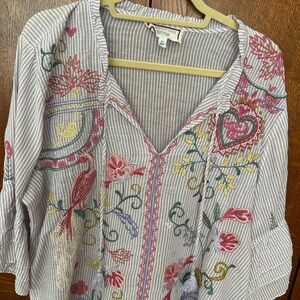 Johnny Was Multicolor Embroidered Blouse